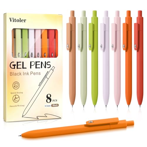 Gel Pens 8 Pcs 0.5mm Black Ink Pens Fine Point Smooth Writing Pens