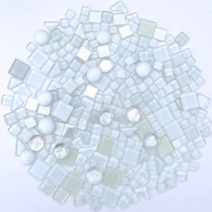 1.1 LB White Irregular Glass Mosaic Tiles with Backing (17.6 Ounce)