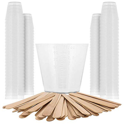 3 Oz (90 ml) Liquid Measuring Cups, 100 Pack with 25 Sticks