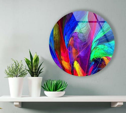 15.8''(40cm) Diameter Neon Colors Abstract Round Glass Wall Art Tempered Glass Printing Wall Decor Large Wall Art Wall Hangings