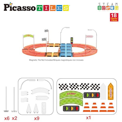 Magnet Tile Compatible Building Race Track Kit Traffic Sign Accessory Stabilizers with Sticker Set STEM Educational Magnets Toddler Racecourse Structure Blocks Add On Ages 3+ PTR01 (18 Count)