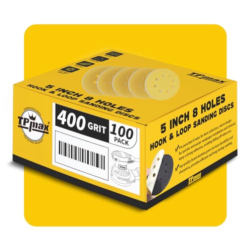 100PCS 5 Inch 400 Grit 125mm 8 Hole Sanding Discs Sandpaper (100 Count)