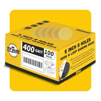 100PCS 5 Inch 400 Grit 125mm 8 Hole Sanding Discs Sandpaper (100 Count)