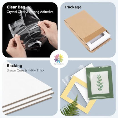 Mat Board Center 10 Pack 11x14 Mat+Backings+Bags for 8x10 Photo Mix Color