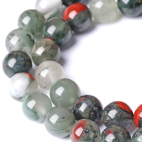 8MM Natural African Bloodstone Gemstone Round Beads Loose Spacer Stone Beads for Jewelry Making 45pcs 1 Strands 16"