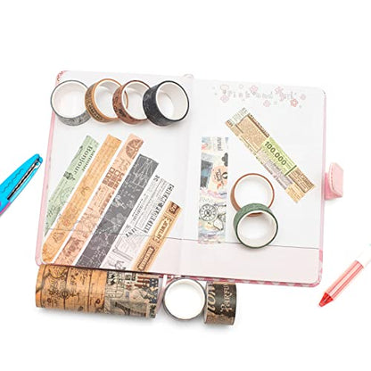 Vintage Washi Tape Set 10 Rolls Wide Decorative Antique Map Stamp Newspaper Masking Tapes for Arts