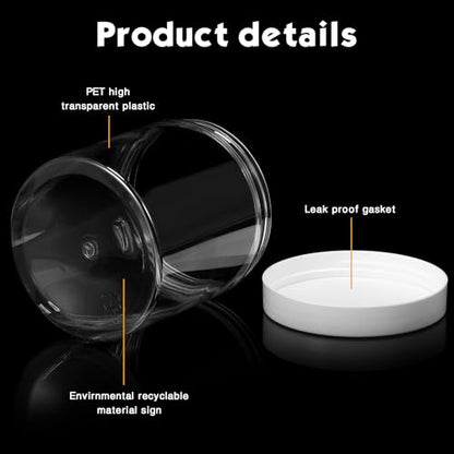 12 Pack 16 oz Plastic Container Jars with Lids Round Clear Travel Cosmetic Container Slime Jars for Toiletries (12 Count)