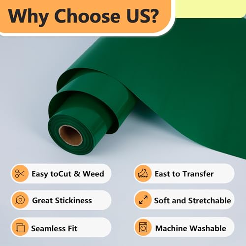 RENLITONG Green Iron on Vinyl 12Inch by 13ft Roll Heat Transfer Vinyl for T (11.2 Ounce)