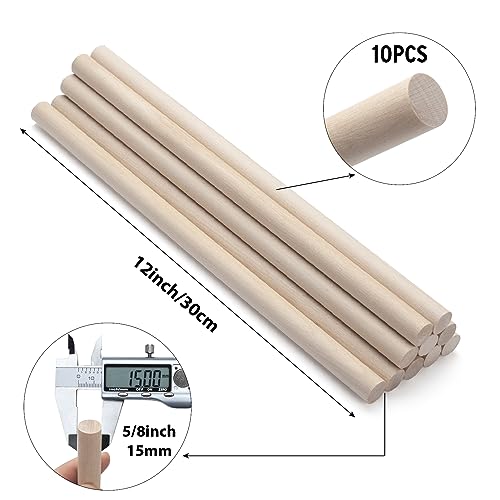 Wood Dowels Wooden Dowel Rods for Crafts (10 Count)