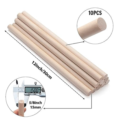 Wood Dowels Wooden Dowel Rods for Crafts (10 Count)