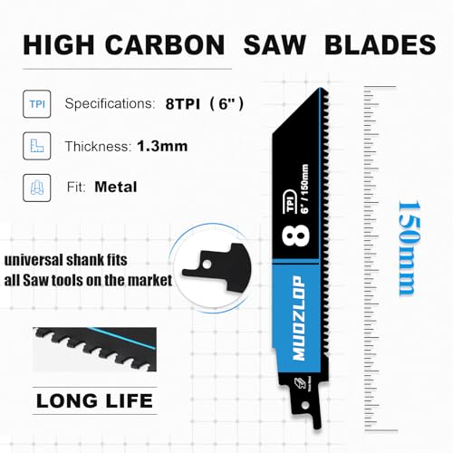 3Pack 6inch 8TPI High Reciprocating Saw Blades