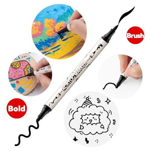 4 Black and 4 White Paint Markers Brush and Bold Dual (8 Count)