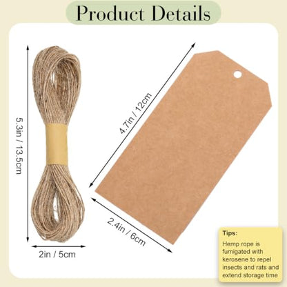 200 Pcs Kraft Paper Gift Price Name Tags with Strings 4.7"x2.4"