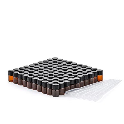 2ml Amber Small Glass Vials 100pcs with Screw Caps (100 Count)