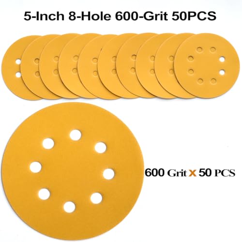 5-Inch 8-Hole Hook and Loop Sanding Discs 600-Grit, 50-Pack (50 Count)
