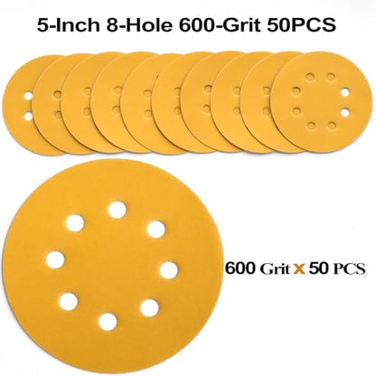 5-Inch 8-Hole Hook and Loop Sanding Discs 600-Grit, 50-Pack (50 Count)
