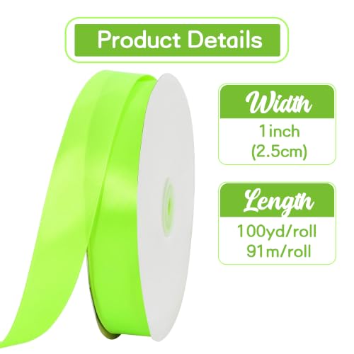 1 Inch x 100yds Lime Green Satin Ribbon for Crafts