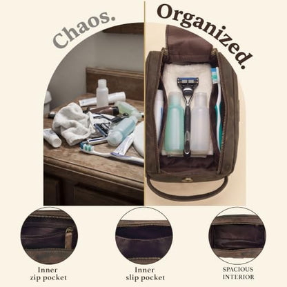 Genuine Leather Toiletry Travel Bag With Waterproof Lining