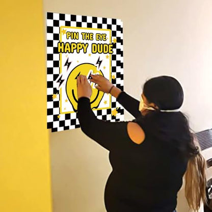 ONE Happy Dude Party Games Pin The Eye on The Dude Kid Game for Smiley Face One Cool Dude 1st Birthday Party Decorations Favors Supplies 24 Sticker (33 Count)