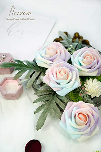 Artificial Flowers 25pcs Real Looking Whimsical Blush Foam Fake Roses with Stems for DIY Wedding Bouquets Baby Shower Centerpieces Floral Arrangements Party Tables Home Decorations (25 Count)