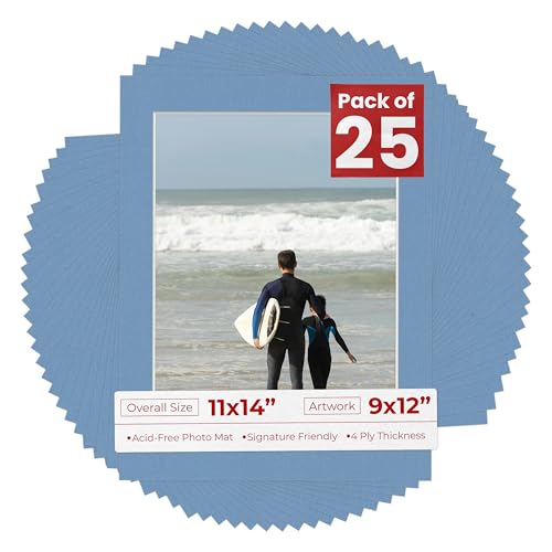 Pack of 25 Acid Free 11x14 Mats Bevel Cut for 9x12 Photos (25 Count)