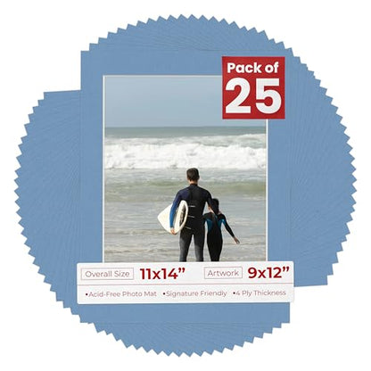 Pack of 25 Acid Free 11x14 Mats Bevel Cut for 9x12 Photos (25 Count)