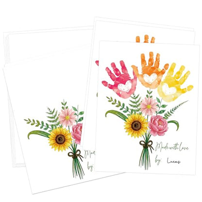 Flower Bouquet Handprint Art DIY Gifts for Mom & Grandma from Daughter Son (10 Count)