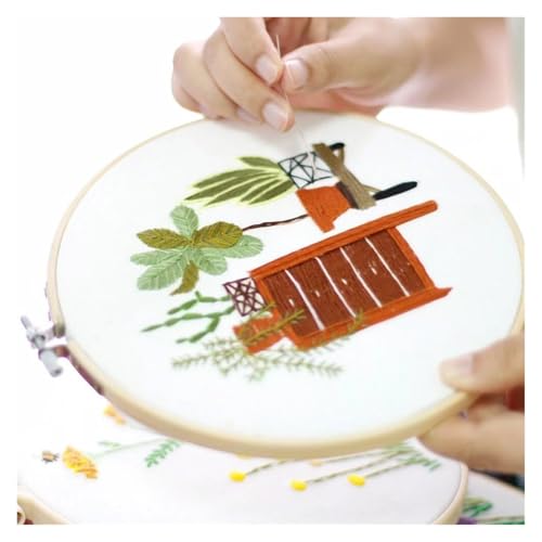 Embroidery Kits for Adults Full Range of Starter Including Instructions Stamped Cloth with Pattern Hoop Color Threads and Tools Punch Needle Kit