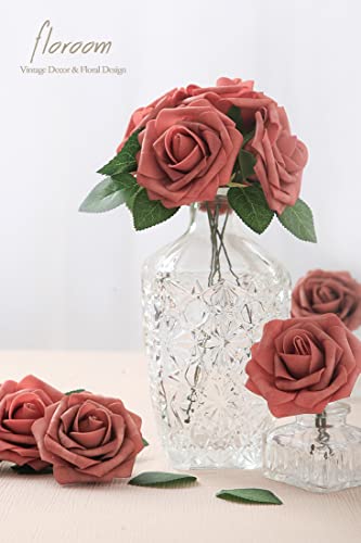 Artificial Flowers 25pcs Real Looking Dusty Cedar Foam Fake Roses with Stems for DIY Wedding Bouquets Bridal Shower Centerpieces Floral Arrangements Party Tables Home Decorations (25 Count )
