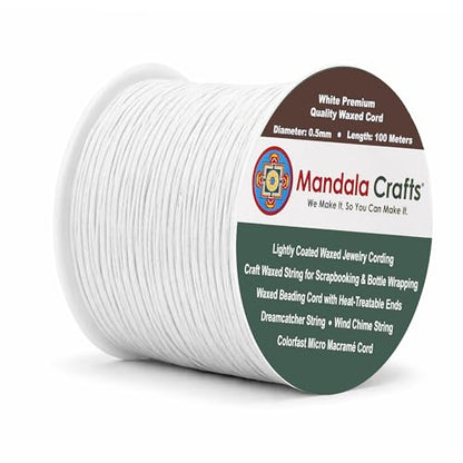 0.5mm White Cotton Waxed Cord for Jewelry Making (327 Foot)