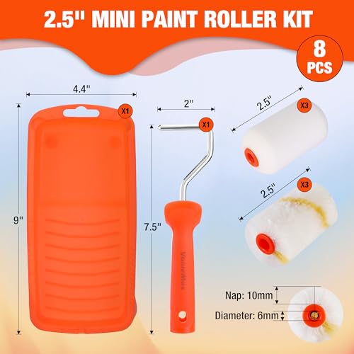 8PCS 2.5" Small Paint Roller Kit