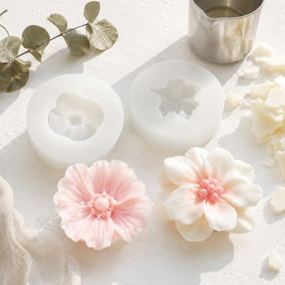 2 Pack 3D Flower Silicone Candle Molds Camellia Poppy for Soap Resin Crafts