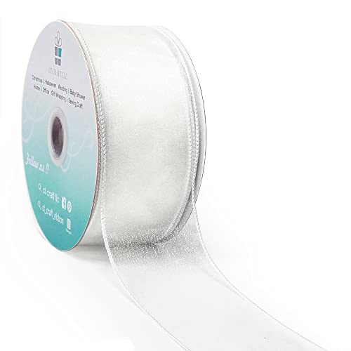 Sheer Organza Wired Ribbon 2.5" x 50Yards White for Wedding Chair Bow Flora Bouquet Gift Wrapping Christmas Tree Home Decor Wreath (150 Foot)