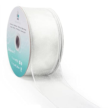 Sheer Organza Wired Ribbon 2.5" x 50Yards White for Wedding Chair Bow Flora Bouquet Gift Wrapping Christmas Tree Home Decor Wreath (150 Foot)