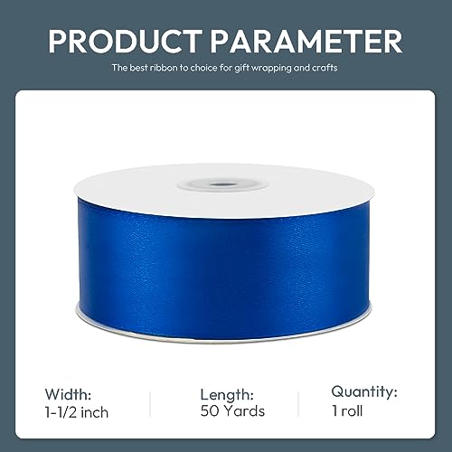 1-1/2" x 50 Yards Royal Blue Satin Ribbon Crafts Gift Wrapping (150 Foot)