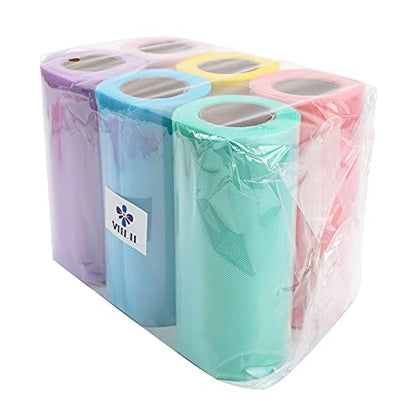 Pastel Tulle Ribbon 6 Rolls Tulle Fabric Spool Ribbon (450 Foot)
