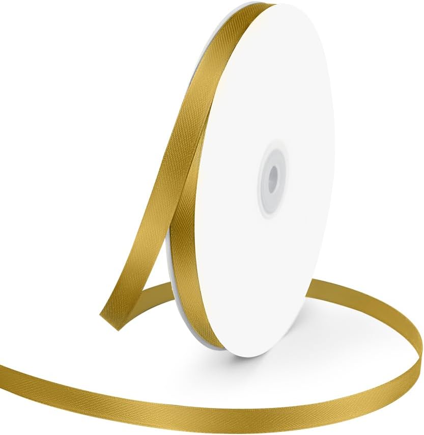 3/8" Wide x 100 Yards Single Face Polyester Satin Ribbon, Satin Ribbon for Crafts, Gift, Hair Bows, Wedding Party Decoration, Bow Making & Other Projects (Golden) - Crafty Corner
