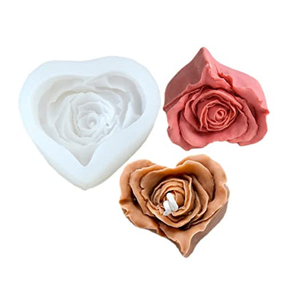 Love Rose Candle Silicone Mold Heart Flower Soap Mold Fondant Chocolate Candy Cake Mold Resin Polymer Clay Mould Valentine's Gift