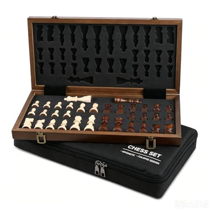 Wooden Chess Set with Folding Board
