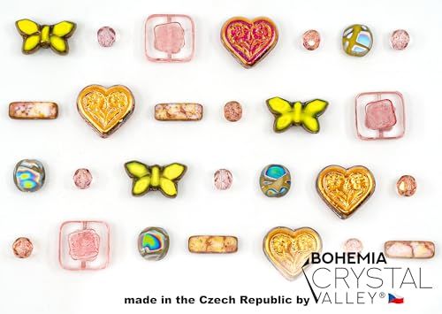 2.1oz (60g) of Focal Glass Bead Mix with Table-Cut Flower and Butterfly Beads, PG Pale Green Pink (2.1164 Ounce)