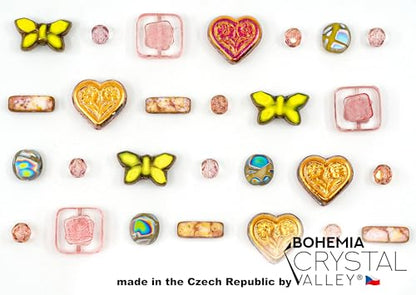 2.1oz (60g) of Focal Glass Bead Mix with Table-Cut Flower and Butterfly Beads, PG Pale Green Pink (2.1164 Ounce)