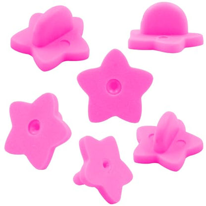 100 Pack Pink Star Shape Rubber Pin Backs (100 Count)