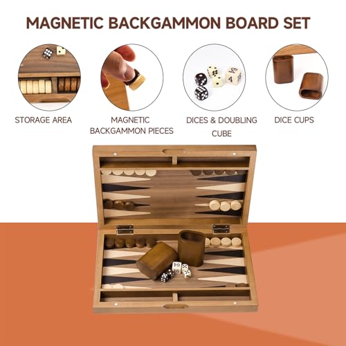 GSE Premium Wooden Magnetic Inlay Backgammon Board Set