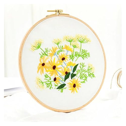Embroidery Starter Kit 1Pack with Stamped Flowers Pattern with Cotton Fabric Hoops Color Threads and Tools for DIY Art Crafts Sewing Crafts for Adults