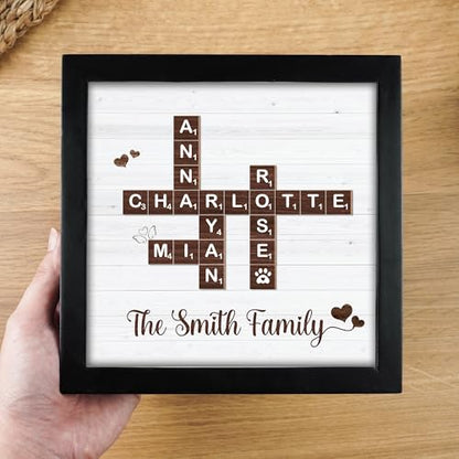 Personalized Family Name Crossword Scrabble Wooden Framed Wall Art Decor Living Room Customized Letters Puzzle for Gift for Lovers