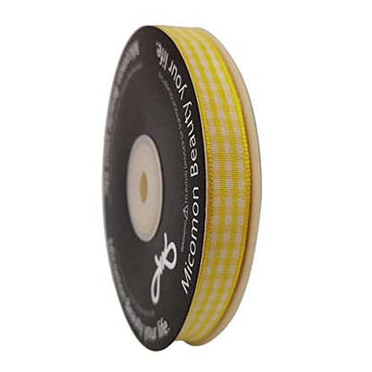Yellow and White Gingham Plaid Checked Ribbon 25 Yards Per Roll Checkerd Craft 100% Polyester