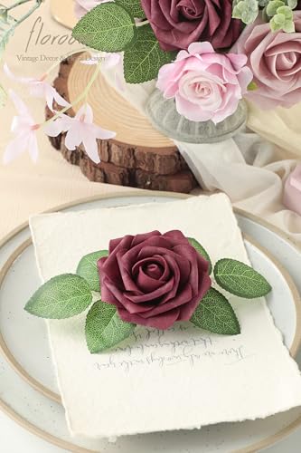 Artificial Flowers 25pcs Real Looking Cinnamon Rose & Shabby Pink Foam Fake Roses with Stems for DIY Wedding Bouquets Bridal Shower Centerpieces Floral Arrangements Party Tables Decorations (25 Count)