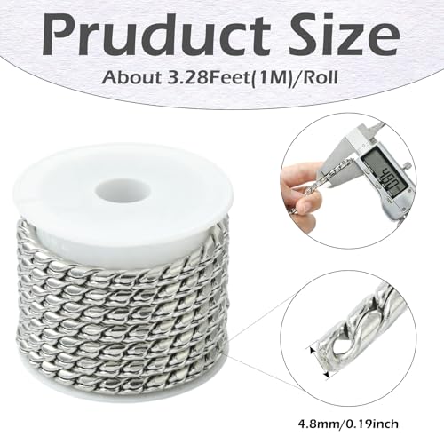 3.28 Feet(1m) 304 Stainless Steel Link Chains with Spool Snake Chain Unfinished Necklace Chain for Jewelry Making DIY Craftings - 4.8mm