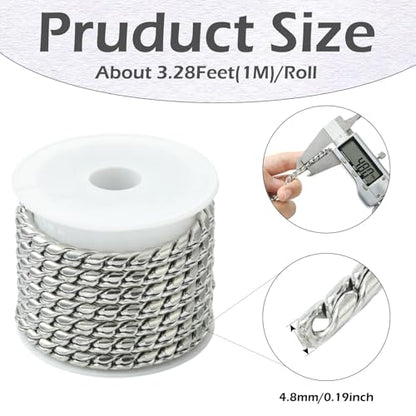 3.28 Feet(1m) 304 Stainless Steel Link Chains with Spool Snake Chain Unfinished Necklace Chain for Jewelry Making DIY Craftings - 4.8mm