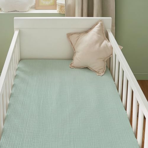 Organic Crib Sheets Fitted Crib Mattress Sheet 2 Pack 52x28 Inches 100% Muslin Cotton for Baby Girls & Boys (2 Count)